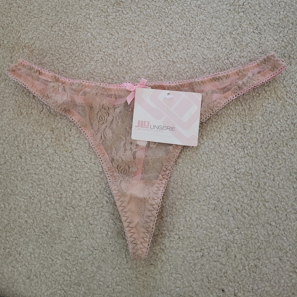 JLO, NWT, pink & beige lace thong. It's by JLO Longerie, Size Lg.